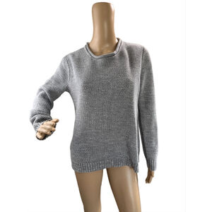O'Hanlon Mills Women's Sweater Size S/P Gray Crew Neck Woven Knit Fishing Style